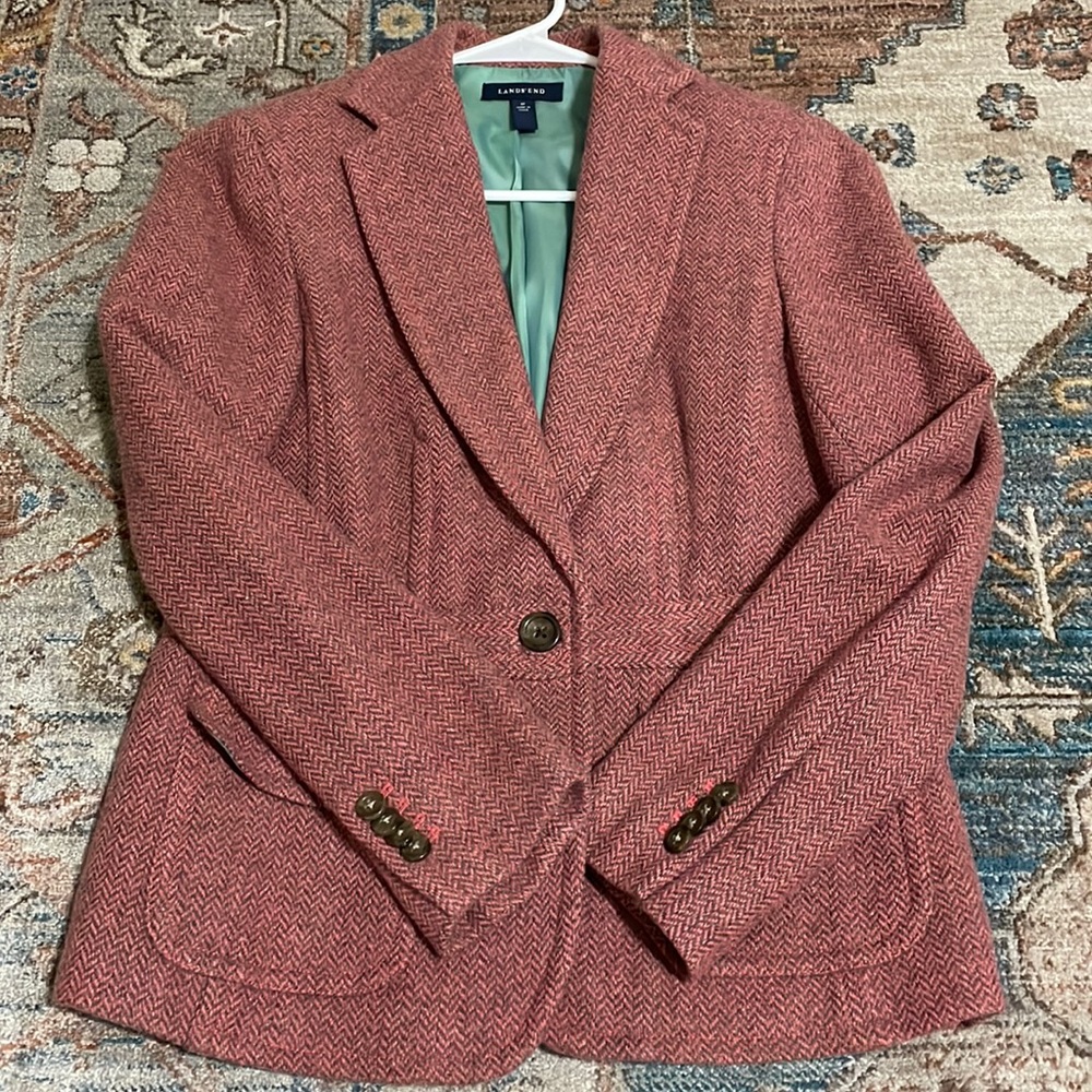 Lands End Pink houndstooth blazer 6P